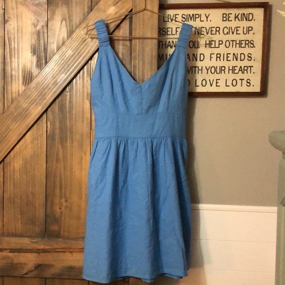 Abercrombie & Fitch V-Neck Linen Blend Dress in Size Medium in Sky Blue - Picture 3 of 6